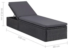 vidaXL Ξαπλώστρα Μαύρο / Σκούρο Γκρι από Συνθετικό Ρατάν