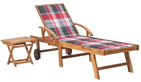 vidaXL Ξαπλώστρα από Μασίφ Ξύλο Teak με Τραπέζι και Μαξιλάρι
