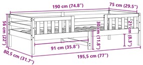 Σκελετός Κρεβατιού Χωρίς Στρώμα 75x190 εκ Μασίφ Ξύλο Πεύκου - Καφέ