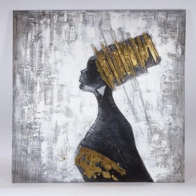 Πίνακας Σε Καμβά Γυναίκα 755-12258 100x100x3cm Gold-Black-Silver Estheti Home Τετράγωνοι Ξύλο, Καμβάς