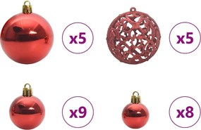vidaXL Σετ Χριστουγεννιάτικων Στρογγυλών Μπαλίτσων 61 pcs Κόκκινο