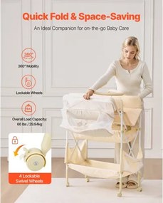 VEVOR Foldable Baby Changing Diaper Station with Side Basket &amp; Hanging Rod Beige