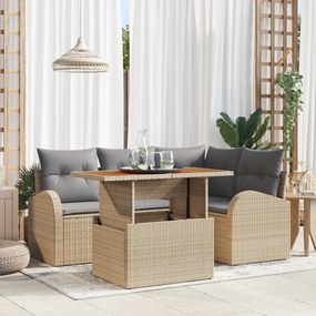 vidaXL Σετ Τραπεζαρίας 5 Τεμαχίων με Μαξιλάρια Μπεζ Πολυ Ρατάν Ακακία