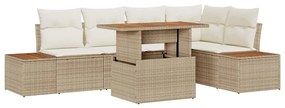 vidaXL Σετ Καναπέ Κήπου με αποθήκευση 6 pcs Μπεζ Πολυ ράταν
