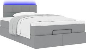 vidaXL Οθωμανικό κρεβάτι με στρώμα &amp; LEDs Ανοιχτό γκρι Ύφασμα