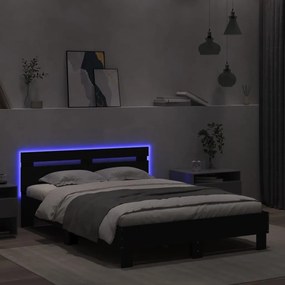 vidaXL Πλαίσιο Κρεβατιού με Κεφαλάρι/LED Μαύρο 120 x 190 εκ