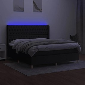 vidaXL Κρεβάτι Boxspring με Στρώμα &amp; LED Μαύρο 160x200 εκ. Υφασμάτινο
