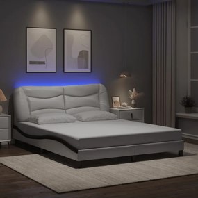 vidaXL Πλαίσιο Κρεβατιού με LED Λευκό/Μαύρο 160x200εκ. Συνθετικό Δέρμα