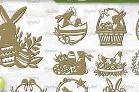 Σετ των 2 Intra απο ξύλο plywood Χρώμα wenge 3mm-4mm πάχος - Πασχαλινό κομμένο πακέτο. Διακόσμηση κοπής με λέιζερ Δίασταση 15x15 cm INTRAFABR-61694128