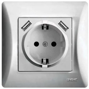 Πρίζα Σούκο-USB 2 Θύρες Ασημί H-Series 50-00133-5 Lineme 50-00133-5