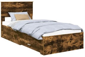 vidaXL Σκελετός Κρεβατιού Καπνιστό Δρύινο και Ασημί 75 x 190 cm