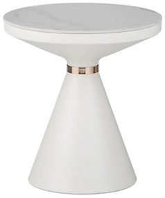 Intrahome Βοηθητικό τραπέζι Coozlin intrahome sintered stone σε απόχρωση λευκό μαρμάρου με λευκό-χρυσό μέταλλο Φ50x50εκ | SKU: INTRAPA-130111380