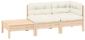 vidaXL Σαλόνι Κήπου Σετ 3 τεμ. από Μασίφ Ξύλο Ακακίας &amp; Κρεμ Μαξιλάρια