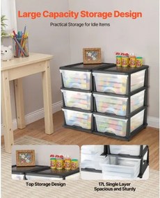 VEVOR 2 Pack Plastic Storage Drawers Storage Dresser Organizer Bins 6 Drawers