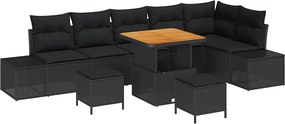 vidaXL Σετ Καναπέ Κήπου με μαξιλάρι 9 pcs Μαύρο Πολυ ράταν