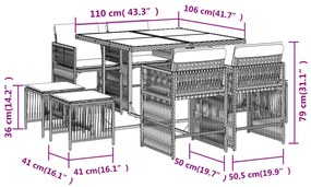 vidaXL Σετ Τραπεζαρίας Κήπου 9τεμ. Μικτό Μπεζ Συνθ. Ρατάν με Μαξιλάρια