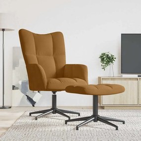 vidaXL Πολυθρόνα Relax Καφέ Βελούδινη με Σκαμπό