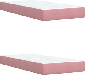 vidaXL Κρεβάτι Box Spring με Στρώμα και LED Ροζ 200 x 200 cm Βελούδο