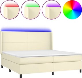 vidaXL Κρεβάτι Boxspring με Στρώμα &amp; LED Κρεμ 200x200 εκ. Συνθ. Δέρμα