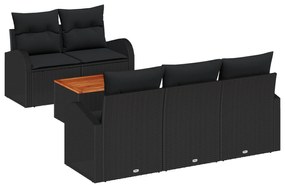 vidaXL σετ κήπου 6 κομμάτια της  με μαξιλάρια μαύρο πολυ ρατάν ακακίας