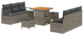 vidaXL Σετ Καναπέ Κήπου με μαξιλάρι 9 pcs Γκρι Πολυ ράταν