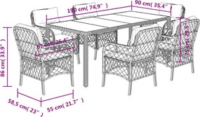 vidaXL Σετ Τραπεζαρίας Κήπου 7 τεμ. Γκρι Συνθ. Ρατάν με Μαξιλάρια