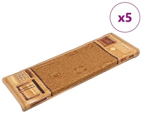 vidaXL Πατάκια Σκάλας Αυτοκόλλητα 5 τεμ. Μπεζ 65x21x4 εκ.