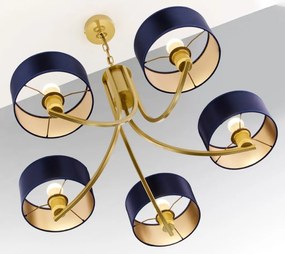 Κρεμαστό Πολύφωτο Arthur Φ75cm Χρυσό με Μπλε Ύφασμα