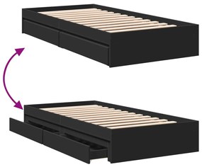 vidaXL Πλαίσιο Κρεβατιού με Συρτάρια Μαύρο 90x190 εκ. Επεξ. Ξύλο