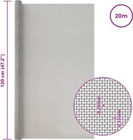 vidaXL Πλέγμα Οθόνης 60 mesh 120 x 2000 εκ Ανοξείδωτο Ατσάλι 201 Ασημί