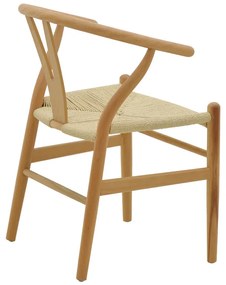 Καρέκλα Wishbone pakoworld rubberwood φυσικό-έδρα φυσικό σχοινί 54x46x75εκ