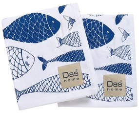 Ποτηρόπανα 0737 (Σετ 2τμχ) White-Blue Das Home 40x60cm 100% Βαμβάκι