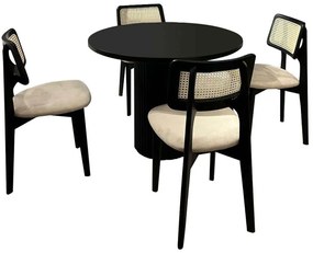 Τραπεζαρία Bell (Σετ 5Τμχ) 117FRF1273 100x100x75cm Black-White Four Seater Mdf,Ξύλο