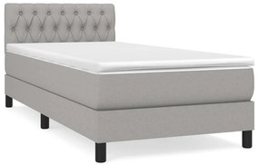 vidaXL Κρεβάτι Boxspring με Στρώμα Ανοιχτό Γκρι 90x200 εκ. Υφασμάτινο