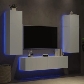 Έπιπλα Τοίχου Τηλεόρασης 6 τεμ LED Λευκά από Επεξεργασμένο Ξύλο - Λευκό