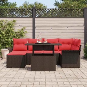 vidaXL Σετ Καναπέ Κήπου με μαξιλάρι 7 pcs Καφέ Πολυ Ρατάν