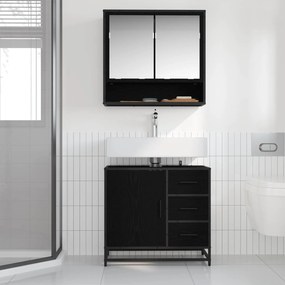 vidaXL Σετ Επίπλων Μπάνιου με ράφι 2 pcs Μαύρη Οξυά Επεξεργασμένο ξύλο