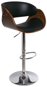 WOODWELL ΕΜ105,1JOY Σκαμπό BAR με Πλάτη, Βάση Χρώμιο, Καρυδί - PU Μαύρο, Ρυθμιζόμενο Ύψος 58x51x62/92-83/113cm ΕΜ105,1