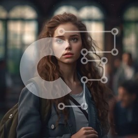 Intra Συλλεκτικό Ξύλινο Παζλ Plywood 4mm - Νεαρή γυναίκα με σακίδιο στο σιδηροδρομικό σταθμό Σε Ξύλινο Κουτί - Διαστάσεις Puzzle: 10x10 cm – 25 κομμάτια