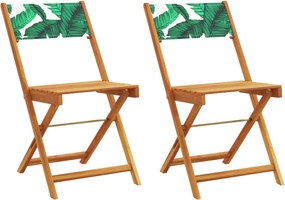 vidaXL Καρέκλες Μπιστρό 2 τεμ. Σχέδιο Φύλλων Μασίφ Ακακία &amp; Ύφασμα