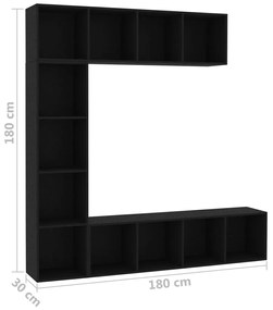vidaXL Έπιπλο TV / Βιβλιοθήκη Σετ 3 τεμ. Μαύρο 180 x 30 x 180 εκ.