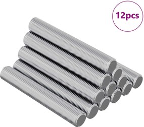 vidaXL Ράβδος Με Σπείρωμα 12 pcs Ασημί 8 x 55 mm Ατσάλι