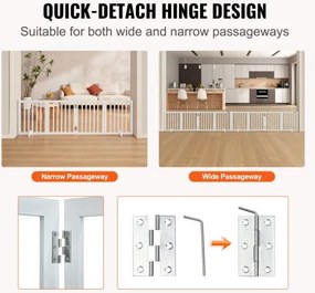 VEVOR Free Standing Dog Gate 24x80.3 inch Freestanding Pet Gate Foldable White
