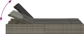 vidaXL Ξαπλώστρα Διπλή Γκρι από Συνθετικό Ρατάν με Μαξιλάρια