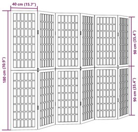 Διαχωριστικό Χώρου με 6 Πάνελ Μαύρο από Μασίφ Ξύλο Παυλώνιας - Μαύρο