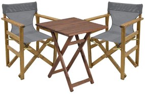 Dining table Retto set of 3 pieces solid beech wood walnut-PVC grey-white 70x70x71cm 70x70x71 εκ.