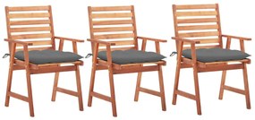 vidaXL Καρέκλες Τραπεζαρίας Εξ. Χώρου 3 τεμ. Ξύλο Ακακίας με Μαξιλάρια