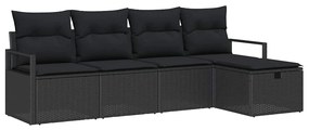 vidaXL Σετ Καναπέ Κήπου με μαξιλάρι 5 pcs Μαύρο Πολυ ράταν