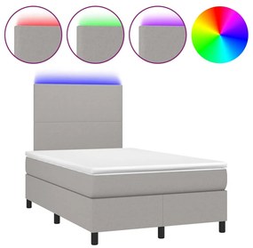 vidaXL Κρεβάτι Boxspring με Στρώμα & LED Αν.Γκρι 120x200 εκ Υφασμάτινο