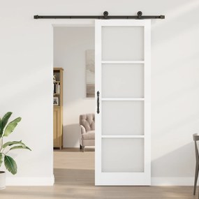 vidaXL Συρόμενη Πόρτα με Εξαρτήματα 'ORKDAL' Λευκό Στερεό Ξύλο & Γυαλί